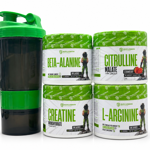 MUSCLESEEDS Beta-Alanine + Citrulline Malate + Creatine Monohydrate + L-Arginine + Shaker Bundle