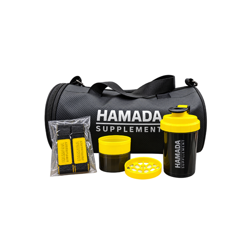 Hamada Supplements Bag + Shaker + Wrist Straps