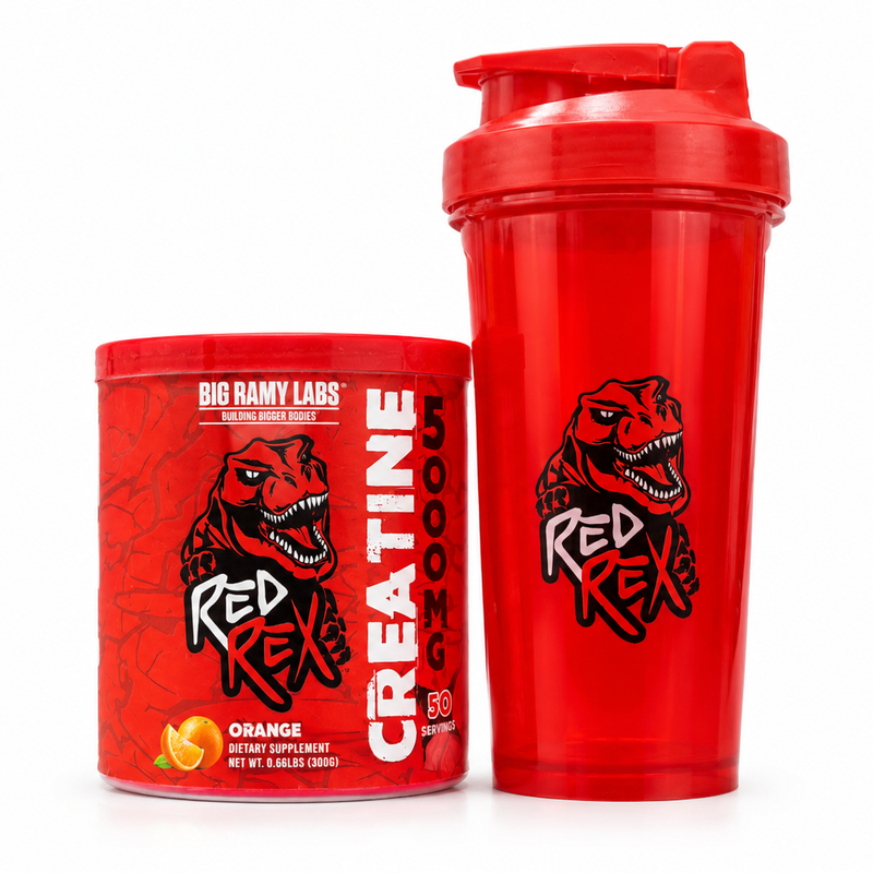 Red Rex Creatine 5000mg – Orange Flavor + Red Rex Shaker Bundle