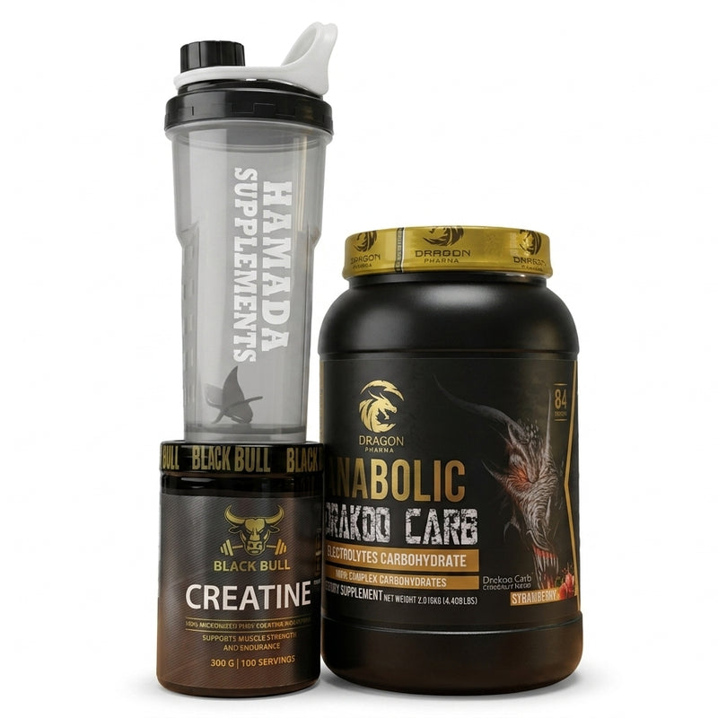 Dragon Pharma Anabolic Carbo + Black Bull Creatine + Shaker Bundle